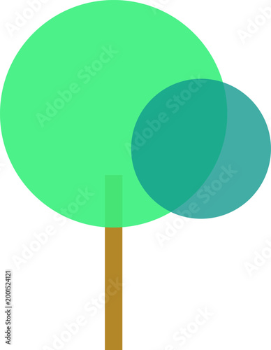 Minimalist geometric tree with green overlapping circles and brown trunk on a white background illustration
