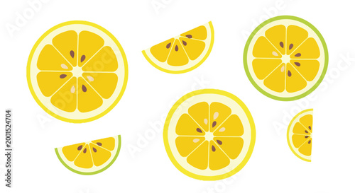 Fresh Lemon and Lime Slices Vector Illustration, Citrus Fruit Wedges Flat Design Elements for Healthy Food and Drink Graphics