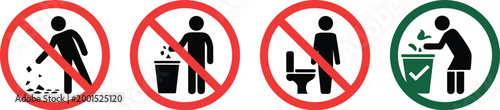 Keep clean sign vector, illustration, proper waste disposal icon showing rubbish garbage and trash being placed in bin for public awareness and hygiene concept.