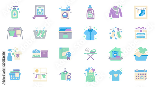 Laundry Clothing Care and Washing Vector Icon Set