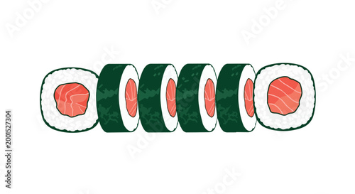 Fresh Salmon Maki Sushi Rolls Set Japanese Cuisine Vector Illustration Isolated on White