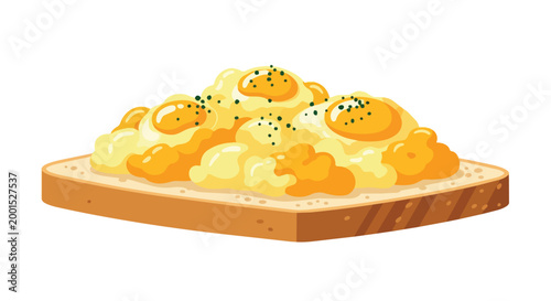 Scrambled Eggs on Toasted Bread Slice Vector Illustration - Healthy Breakfast or Brunch Meal Design