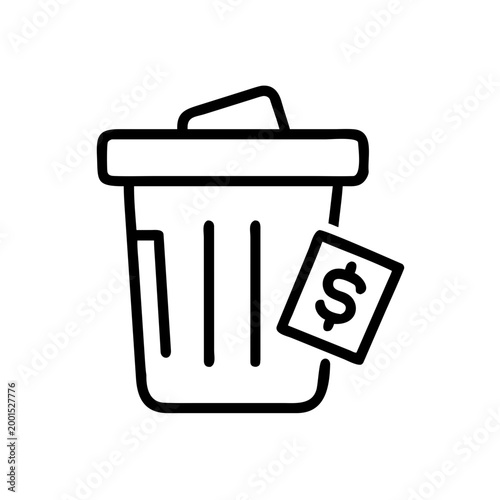 Trash can icon with dollar sign sticker Vector