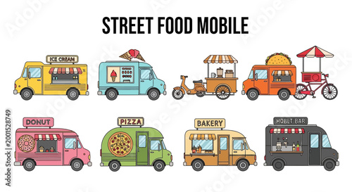Colorful street food truck illustrations.