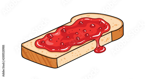 Sliced Toast Bread with Delicious Red Strawberry Jam Spread Vector Illustration Isolated on White Background