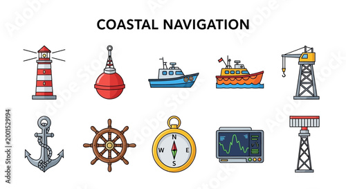 Coastal navigation icons and symbols.
