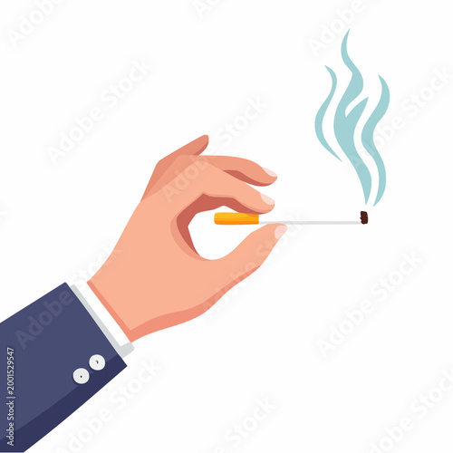 Hand Holding a Lit Cigarette with Smoke