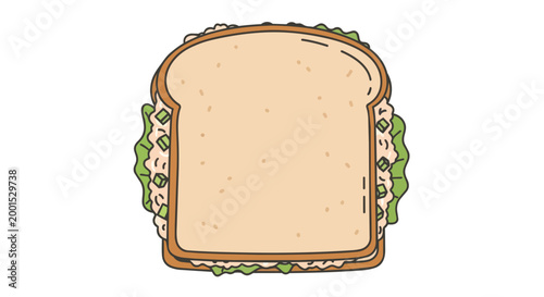 Fresh Tuna Salad Sandwich Vector Illustration on White Bread