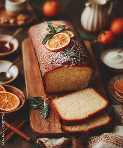 Homemade Yogurt Cake Dessert on Rustic Table