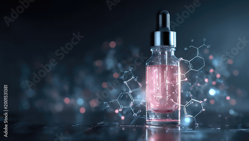 Molecular science infusion a serum bottle with glowing particles