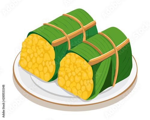Photos Sticky rice parcels wrapped in banana leaf for a traditional and hearty snack ti