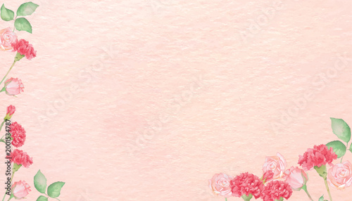 カーネーションとバラの水彩ボタニカルフレーム