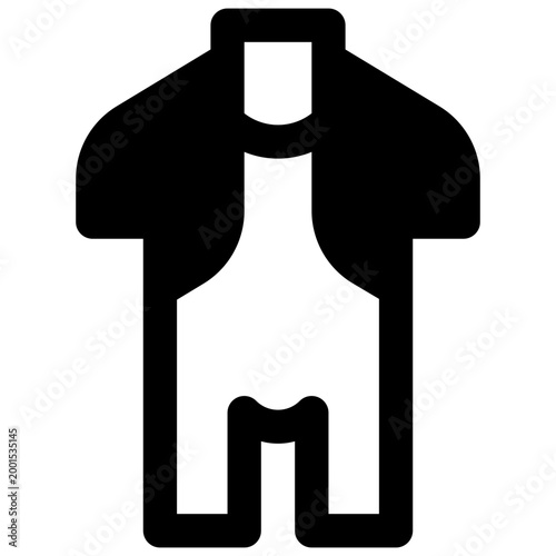 Shorty wetsuit. Outlined stroke vector icon with black-filled details.