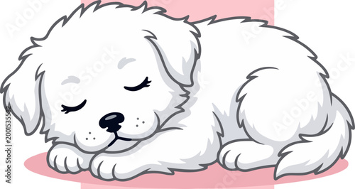 Sleeping White Cute Dog Cartoon.