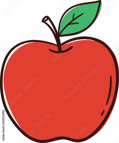 Red Apple Fruit With Green Leaf.