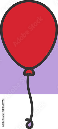 Red balloon with black outline tied.