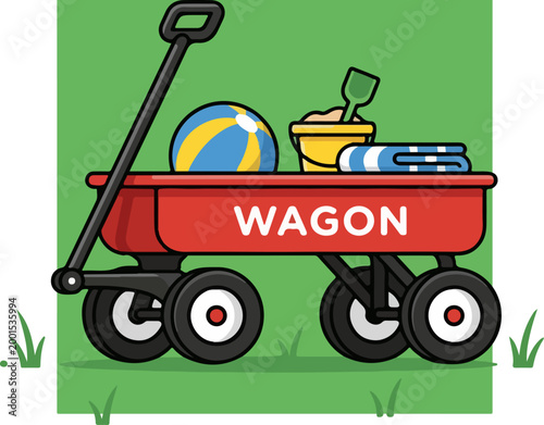 Red Wagon with Wheels and Handle.
