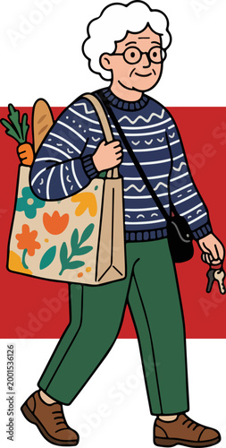 Senior woman carrying shopping bag.
