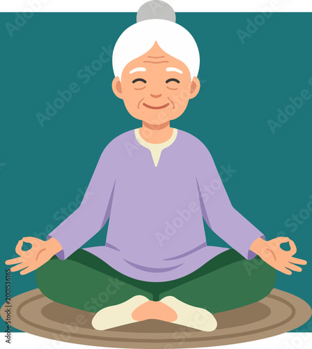 Senior Woman Meditating in Lotus Position.