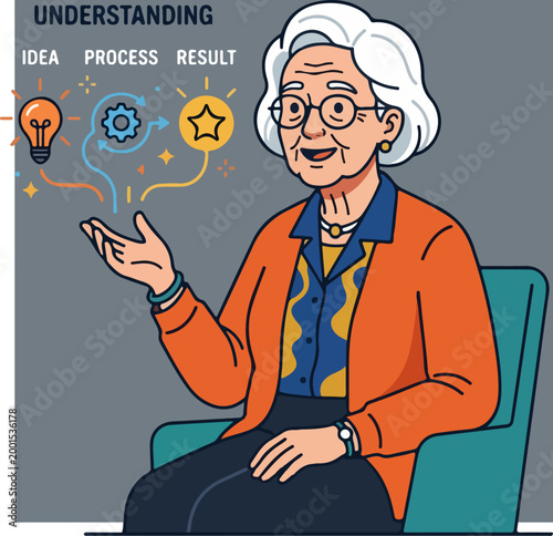 Senior Woman with Idea Lightbulb Moment.