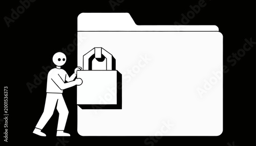 Securing digital documents with a padlock symbol on a folder icon, representing data privacy and protection