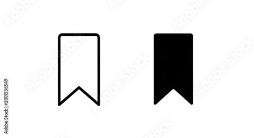 Two bookmark icons, one outlined and one solid black, isolated on transparent background