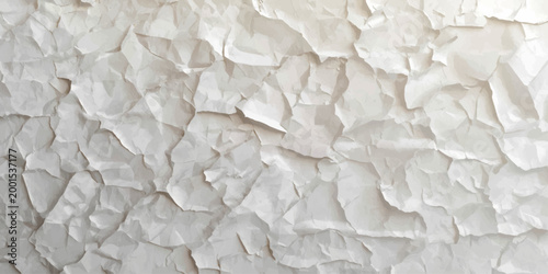 White crumpled paper texture shows a wrinkled and rough blank sheet with a creased vintage pattern on a grunge surface