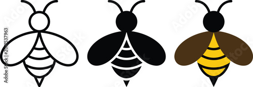 Bee icon. Bumblebee pictogram. Honey bee vector illustration. Honeycomb hive symbol. Insect sign.