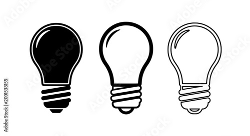 Bulb light icons in outline style, showing warm and neutral glow for education, design, and energy saving concepts