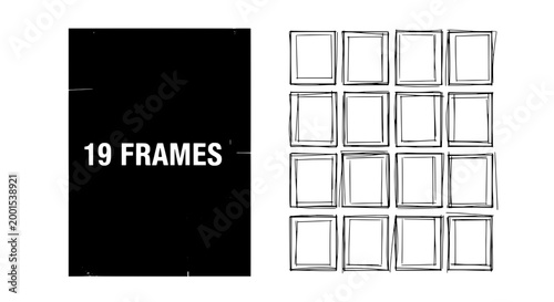 Picture frames grid template icon set with 19 frames for photo wall layouts and design placeholders featuring gallery layout, placeholder, mockup