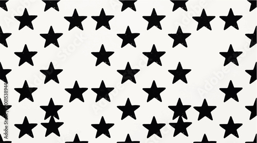 A seamless pattern of scattered black stars on a white background, perfect for graphic design and decorative purposes