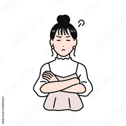 怒るまとめ髪の若い女性のシンプルなベクターイラスト素材