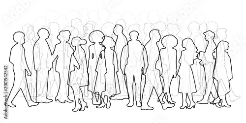 Group of business people silhouettes standing together in a crowd symbolizing teamwork and success