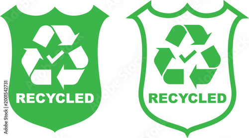 recycled shield icons with green recycling symbols