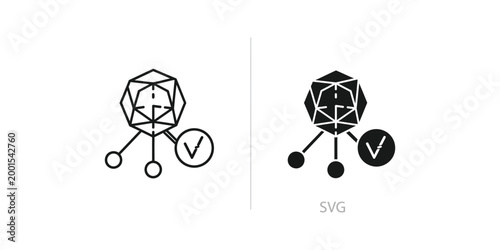 Comparison of monochrome and filled vector icons for network and validation symbols