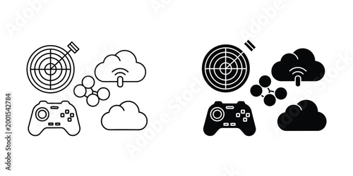 Comparison of local and cloud-based multiplayer gaming setups with controllers and targets