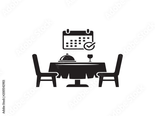 restaurant reservation booking table setup with calendar checkmark flat design vector illustration