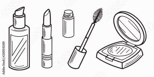 cosmetic products line drawing on white background high quality professional detailed modern
