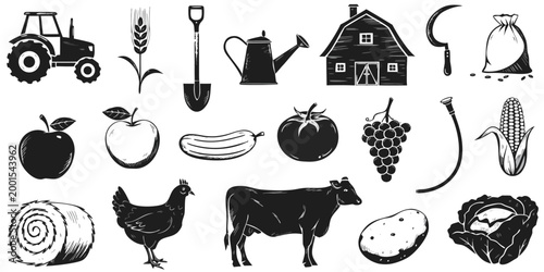 farm icons set in black and white vector style high quality professional