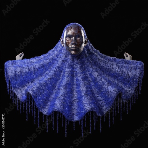 Blue, textured, abstract, human figure sculpture, decorative art