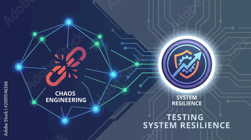 Conceptual illustration of optimizing system robustness through strategic chaos engineering and continuous resilience testing for enhanced operational stability and performance