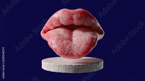 Kiss, lips, mouth, close-up, pink, glossy, isolated, floating, surreal