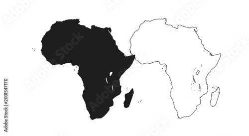 Africa map silhouette and outline contrast