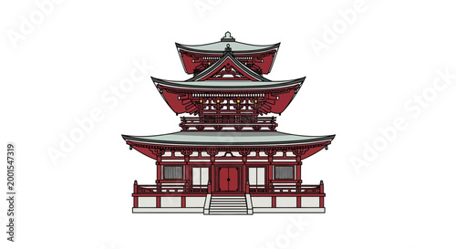 Traditional Japanese Temple Pagoda Architecture Illustration