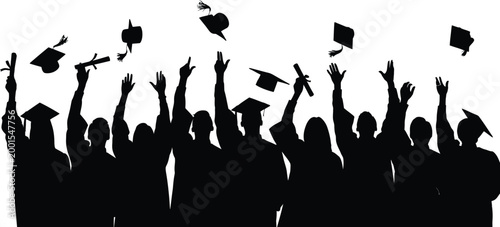 Celebratory graduation silhouette students throwing caps in the air