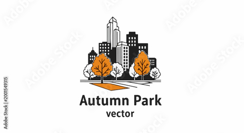 City park with autumnal trees and skyline