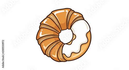 Circular pastry with flaky crust and white icing swirl