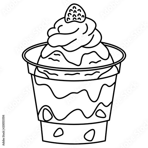 ice cream cup with strawberry on top isolated on transparent background