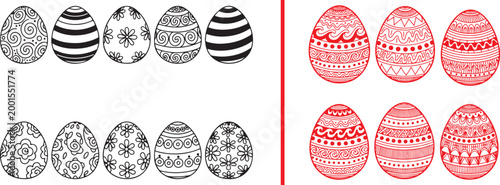 Set of patterned Easter eggs with floral and geometric designs vector illustration isolated on white background