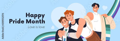 Happy Pride Month, horizontal banner design. Long panoramic promotion backgro...